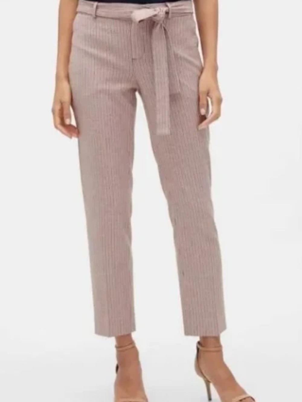 Banana Republic‎ Avery Rose-Pink Pin Striped Tie-Waist Cropped Slim Pants
